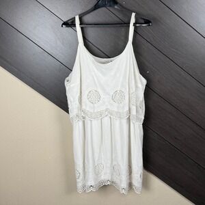 Charlotte Russe Women 2X White Embroidered Lace Overlay Boho Mini Dress Cotton